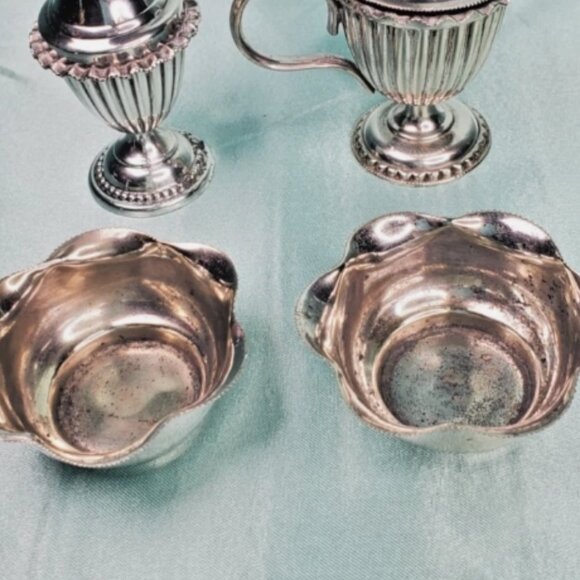 Antique Silver-Plated Salt Cellar Cruet Set: Edwardian Walter Semple Jr. Glasgow - Picture 12 of 12